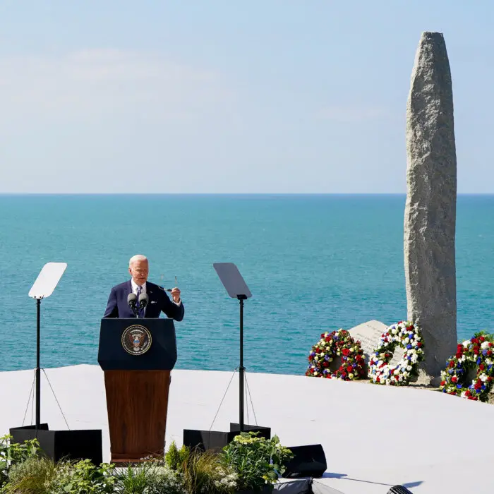 Biden Calls for Upholding Democracy in Normandy Cliff Speech